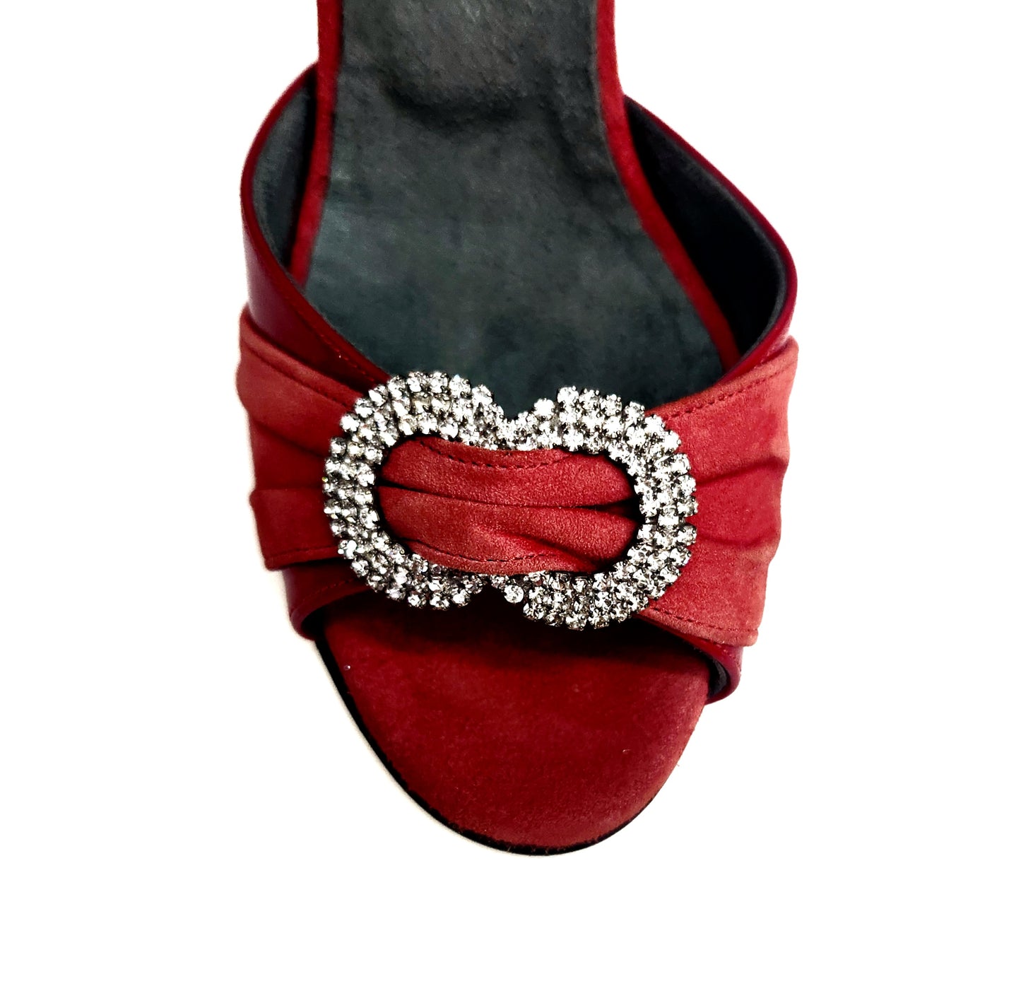 Sandalo da donna Gilda SW F.626 di Wish Dance, pelle vernice rossa, camoscio rosso, tacco a spillo smaltato e gioiello Swarovski