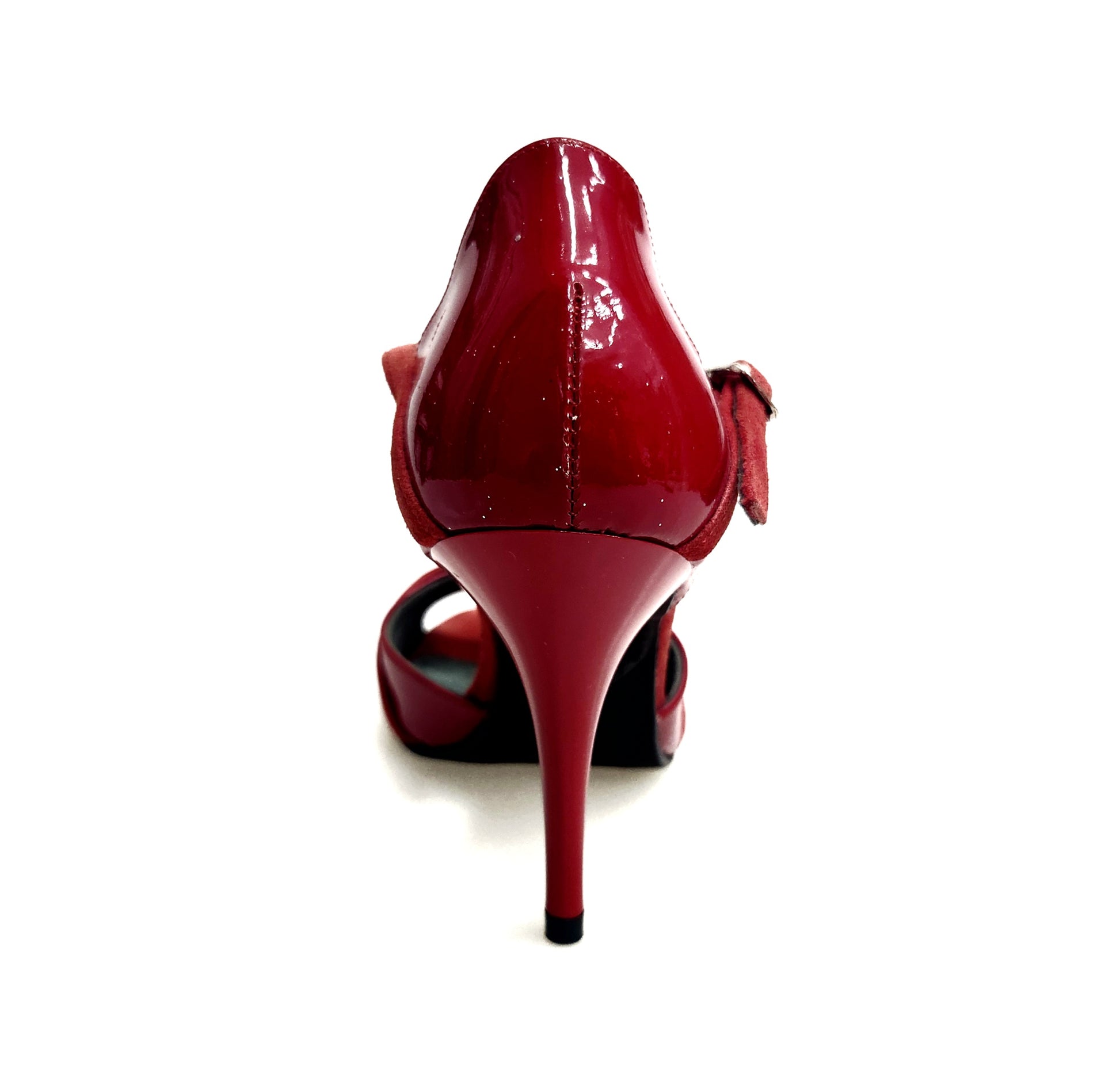 Sandalo donna Wish Dance Gilda SW F.626 in pelle di vernice rossa, camoscio rosso, con gioiello Swarovski e tacco a spillo smaltato.