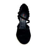 Load image into Gallery viewer, LUNA Plus Black Cuore SW Red  F.3407 (R.L. by WISH DANCE) - Sandalo da donna in camoscio nero Rouche di Tulle arricciato e Cuore di Swarovski Rosso con Tacco a Spillo Smaltato nero
