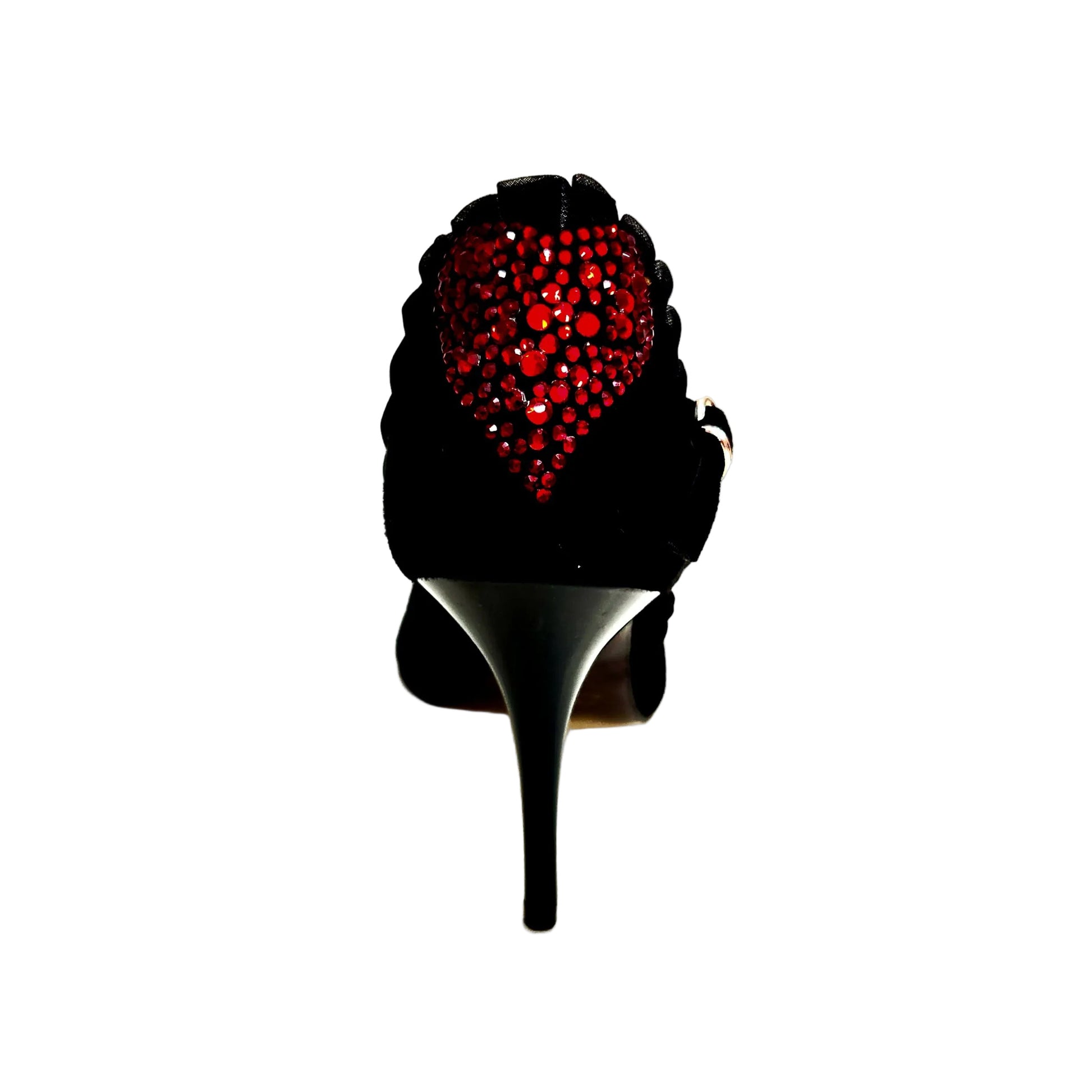 Sandalo da donna Wish Dance LUNA Plus Black Cuore SW Red in camoscio nero, tacco a spillo e cuore di Swarovski rosso.