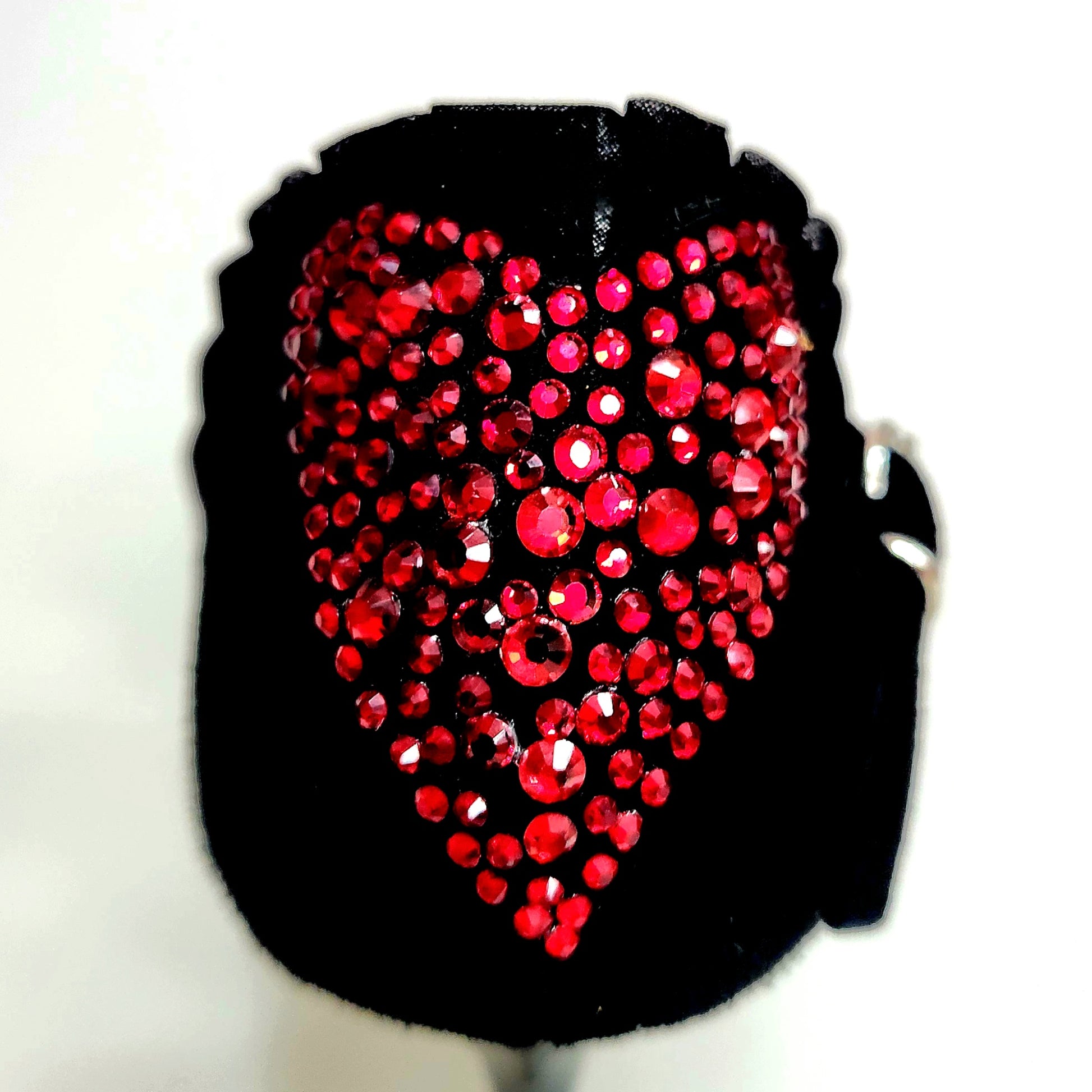 Sandalo donna Wish Dance Luna Plus Black Cuore SW Rosso, camoscio nero, tacco a spillo, dettagli in tulle e Swarovski rosso.
