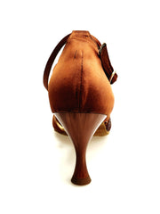 Load image into Gallery viewer, GISELLA (R.L. T116 By WISH DANCE ) -  Sandalo da Donna in Raso Seta Bronzo Dark Strisce sulla Pianta in Raso Seta Bronzo Dark e Fascia in mini Pillettes Color Bronzo abbinato con Tacco a Rocchetto Tondo Smaltato Ceramica Bronzo
