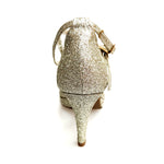 Carica immagine nella Galleria, Brenda Jadore (485 PLT) - Scarpa in Glitter Light Oro Platino Doppio Cinturino Caviglie e Collopiede con Tacco Basso a spillo largo Rivestito Glitter Oro Platino  e Plateau
