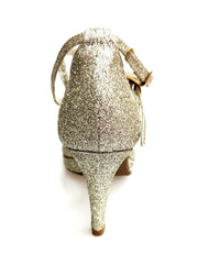 Carica immagine nella Galleria, Brenda Jadore (485 PLT) - Scarpa in Glitter Light Oro Platino Doppio Cinturino Caviglie e Collopiede con Tacco Basso a spillo largo Rivestito Glitter Oro Platino  e Plateau
