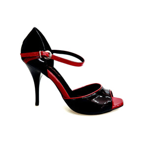 CATE/P (F626) R.L. by WISH DANCE - Sandalo da Donna in Vernice nera Vernice TìRossa e Camoscio Rosso Tacco a Spillo Smaltato Rosso