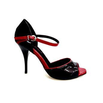 CATE/P (F626) R.L. by WISH DANCE - Sandalo da Donna in Vernice nera Vernice TìRossa e Camoscio Rosso Tacco a Spillo Smaltato Rosso