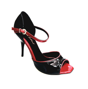 CATE/P (F626) R.L. by WISH DANCE - Sandalo da Donna in Vernice nera Vernice TìRossa e Camoscio Rosso Tacco a Spillo Smaltato Rosso