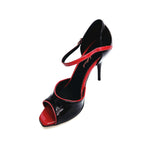 Load image into Gallery viewer, CATE/P (F626) R.L. by WISH DANCE - Sandalo da Donna in Vernice Nera  Vernice Rossa e Profili Rossi Tacco a Spillo Smaltato Nero
