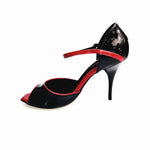 Load image into Gallery viewer, CATE/P (F626) R.L. by WISH DANCE - Sandalo da Donna in Vernice Nera  Vernice Rossa e Profili Rossi Tacco a Spillo Smaltato Nero

