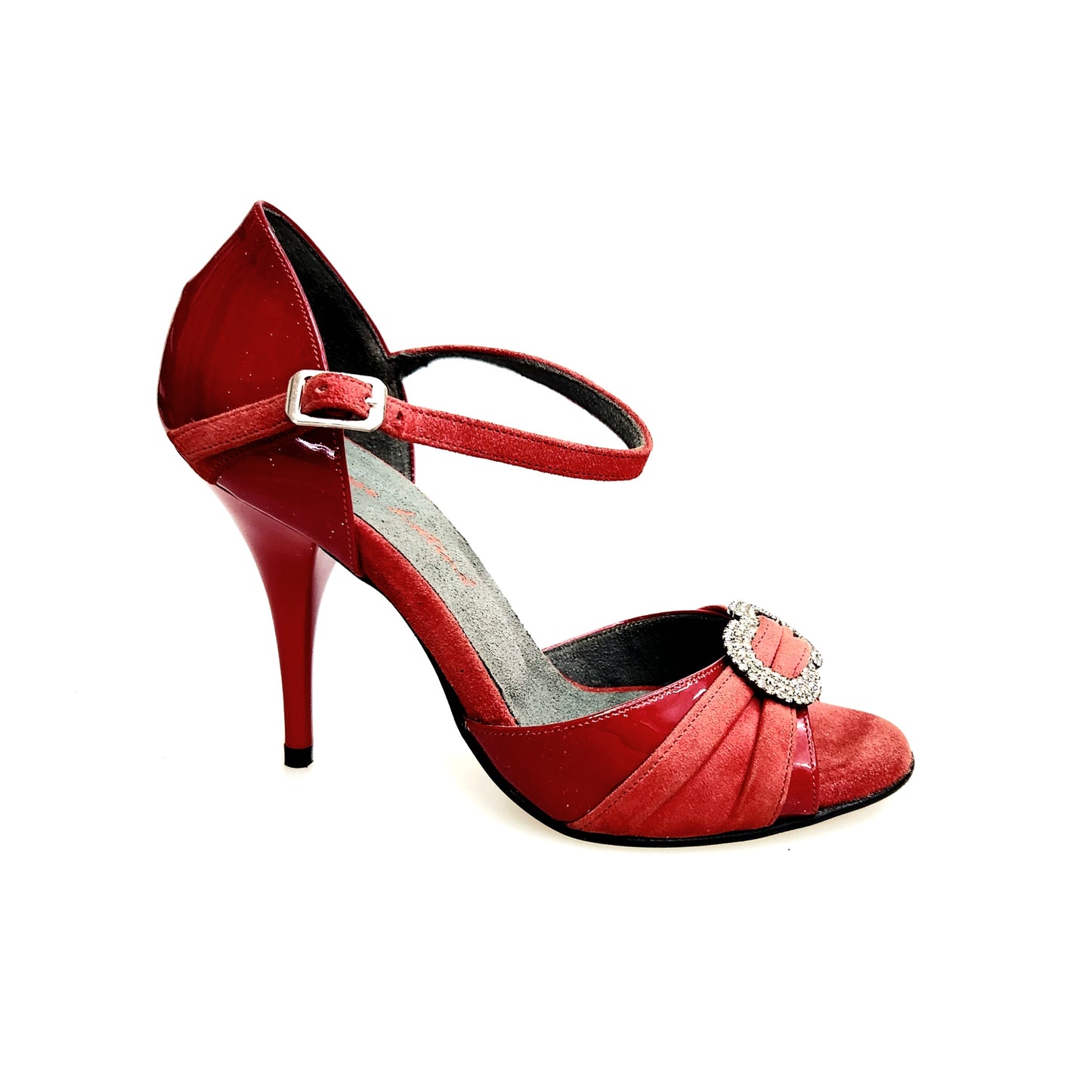 Sandalo donna Wish Dance GILDA SW  F.626 in pelle di vernice rossa e camoscio con gioiello Swarovski e tacco a spillo rosso