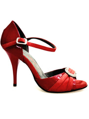 Load image into Gallery viewer, GILDA SW  F.626  (R.L. by WISHDANCE) -  Sandalo da Donna in Pelle di Vernice Rossa Camoscio Rosso con Gioiello Swarovski Kristall incastonato Tacco a Spillo Smaltato Rosso
