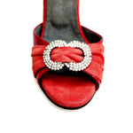 Load image into Gallery viewer, GILDA SW  F.626  (R.L. by WISHDANCE) -  Sandalo da Donna in Pelle di Vernice Rossa Camoscio Rosso con Gioiello Swarovski Kristall incastonato Tacco a Spillo Smaltato Rosso
