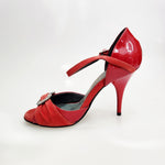 Load image into Gallery viewer, GILDA SW  F.626  (R.L. by WISHDANCE) -  Sandalo da Donna in Pelle di Vernice Rossa Camoscio Rosso con Gioiello Swarovski Kristall incastonato Tacco a Spillo Smaltato Rosso
