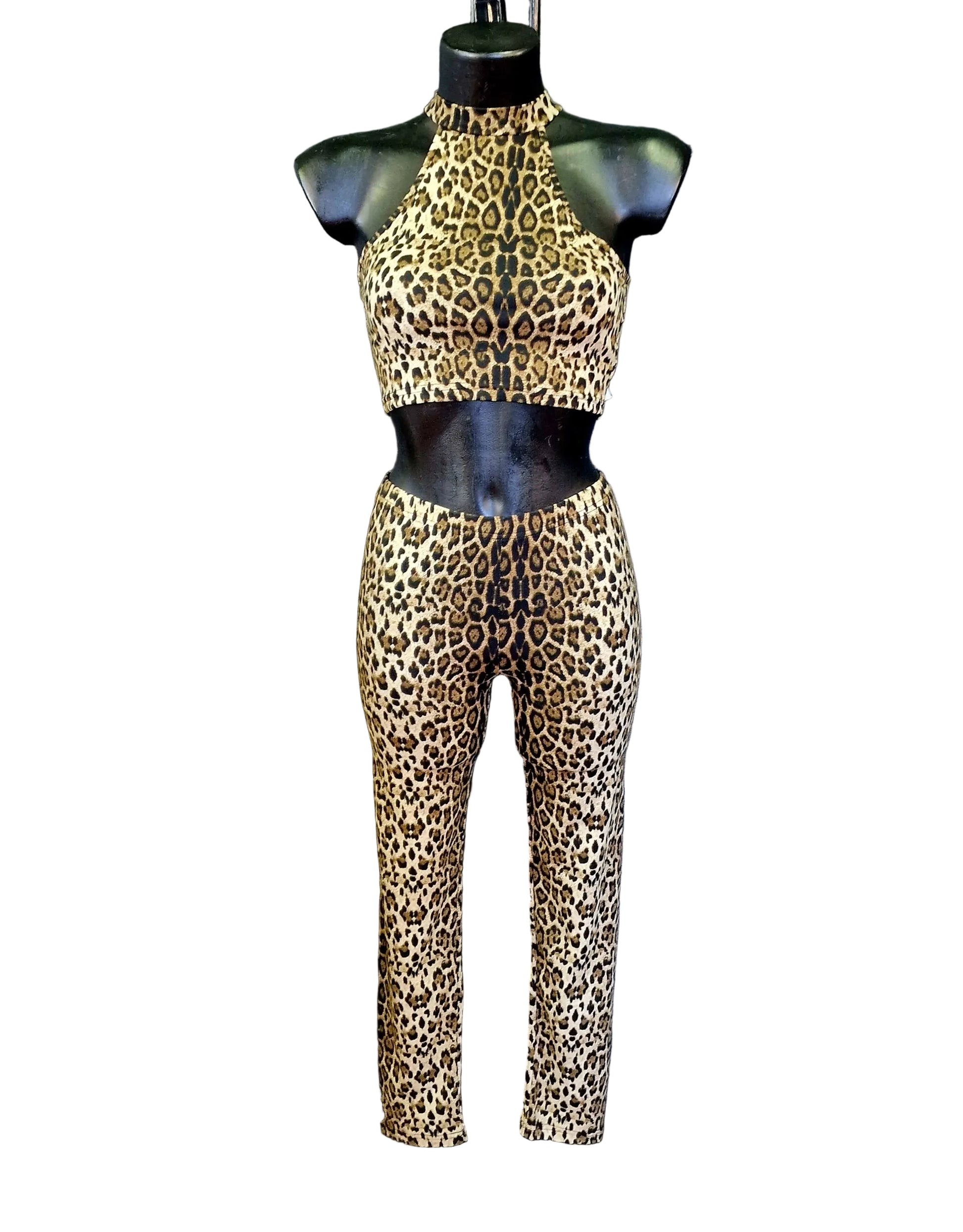 Completo leggings e top in microfibra traspirante e laserata leopardata beige, Wish Dance Shop, abbigliamento sportivo femminile.