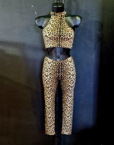 RUGGITO (Rm/Cn)- Completo Leggins e Top in Microfibra Traspirante antisudore Bielastico Laserata in Maculato Leopardo Beige