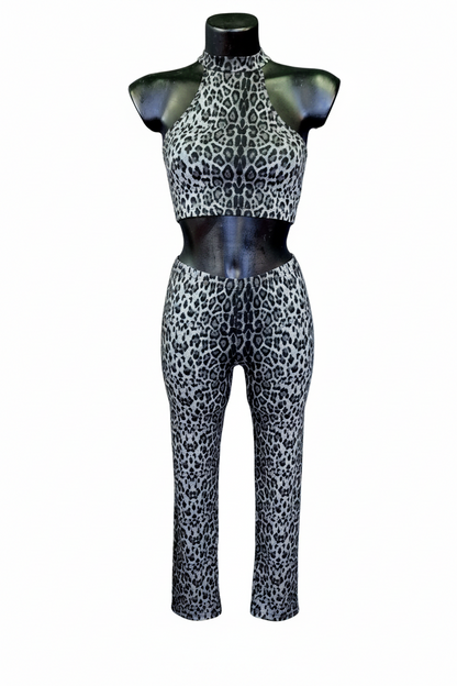 RUGGITO (Rm/Cn)- Conjunto de leggings y top de microfibra transpirable, anti-sudor, bielástico, cortado a láser, estampado de leopardo beige