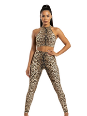 Carica immagine nella Galleria, RUGGITO (Rm/Cn)- Completo Leggins e Top in Microfibra Traspirante antisudore Bielastico Laserata in Maculato Leopardo Beige