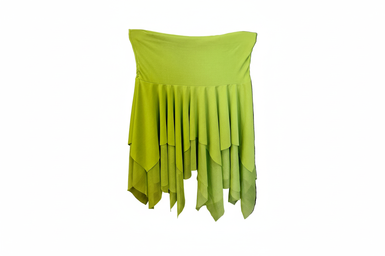 Gonna a punte tagliate a mano in microfibra e tulle elasticizzato, tono su tono, con design fluido e dettagli eleganti.