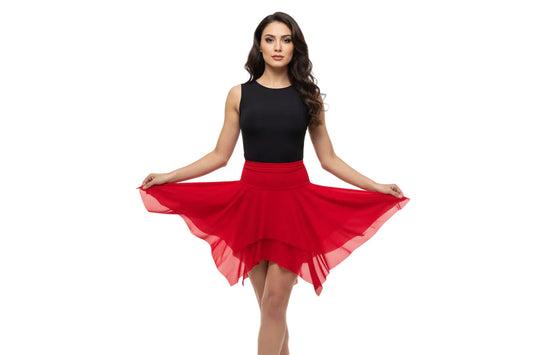 Gonna a punte tagliata a mano Wish Dance Shop, microfibra elastica e tulle tono su tono, stile elegante e fluido