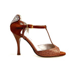 Load image into Gallery viewer, BELL/C Plus Cognac Cuore SW Boreali  F.3407 (R.L. by WISH DANCE) - Sandalo da donna in camoscio Bronzo Cognac e Cuore di Swarovski Boreali e Glitter Bronzo con Tacco a Rocchettino Smaltato Bronzo Tan
