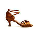 Load image into Gallery viewer, Patty QB (28QB) - Scarpa basica da Donna in raso Bronzo con 6 fascette e Cinturino doppio sulla caviglia con Tacco Basso a Rocchetto
