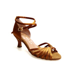 Load image into Gallery viewer, Patty QB (28QB) - Scarpa basica da Donna in raso Bronzo con 6 fascette e Cinturino doppio sulla caviglia con Tacco Basso a Rocchetto
