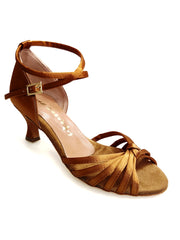 Carica immagine nella Galleria, Patty QB (28QB) - Scarpa basica da Donna in raso Bronzo con 6 fascette e Cinturino doppio sulla caviglia con Tacco Basso a Rocchetto
