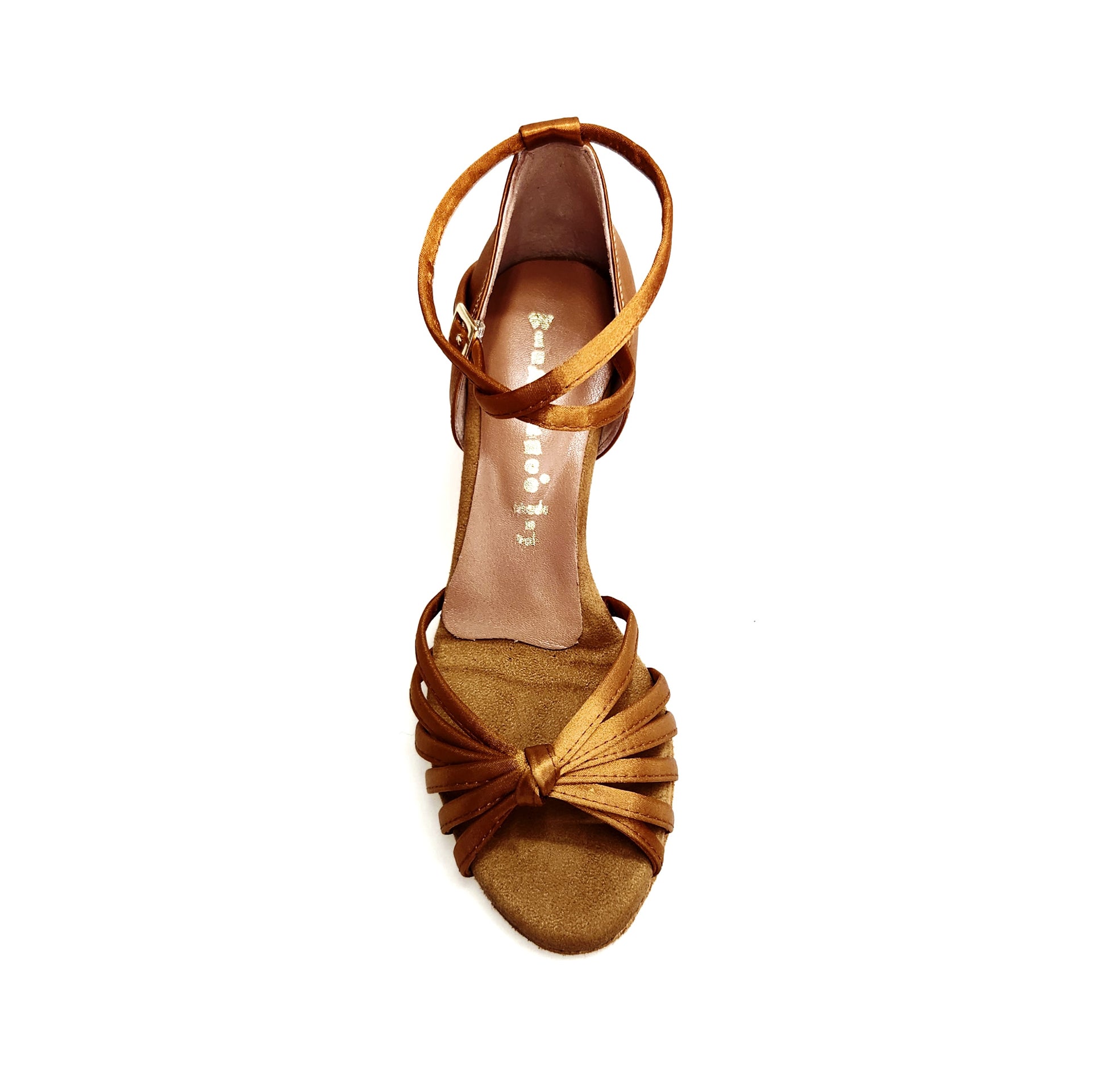 Scarpa donna Patty QB in raso bronzo, con 6 fascette, cinturino doppio e tacco basso a rocchetto, di Wish Dance Shop