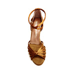 Load image into Gallery viewer, Patty QB (28QB) - Scarpa basica da Donna in raso Bronzo con 6 fascette e Cinturino doppio sulla caviglia con Tacco Basso a Rocchetto
