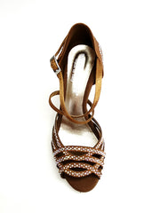 Carica immagine nella Galleria, CAROLIN QC (Marea L14) - Scarpa Da Donna Bi-Flex in Raso Seta Bronzo Con Swarovski Boreali e Tacco a Rocchetto/Slim Latino Alto
