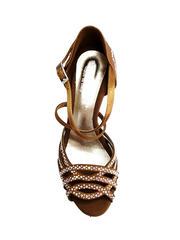 Carica immagine nella Galleria, CAROLIN QC (Marea L14) - Scarpa Da Donna Bi-Flex in Raso Seta Bronzo Con Swarovski Boreali e Tacco a Rocchetto/Slim Latino Alto
