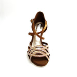 Carica immagine nella Galleria, CAROLIN QC (Marea L14) - Scarpa Da Donna Bi-Flex in Raso Seta Bronzo Con Swarovski Boreali e Tacco a Rocchetto/Slim Latino Alto
