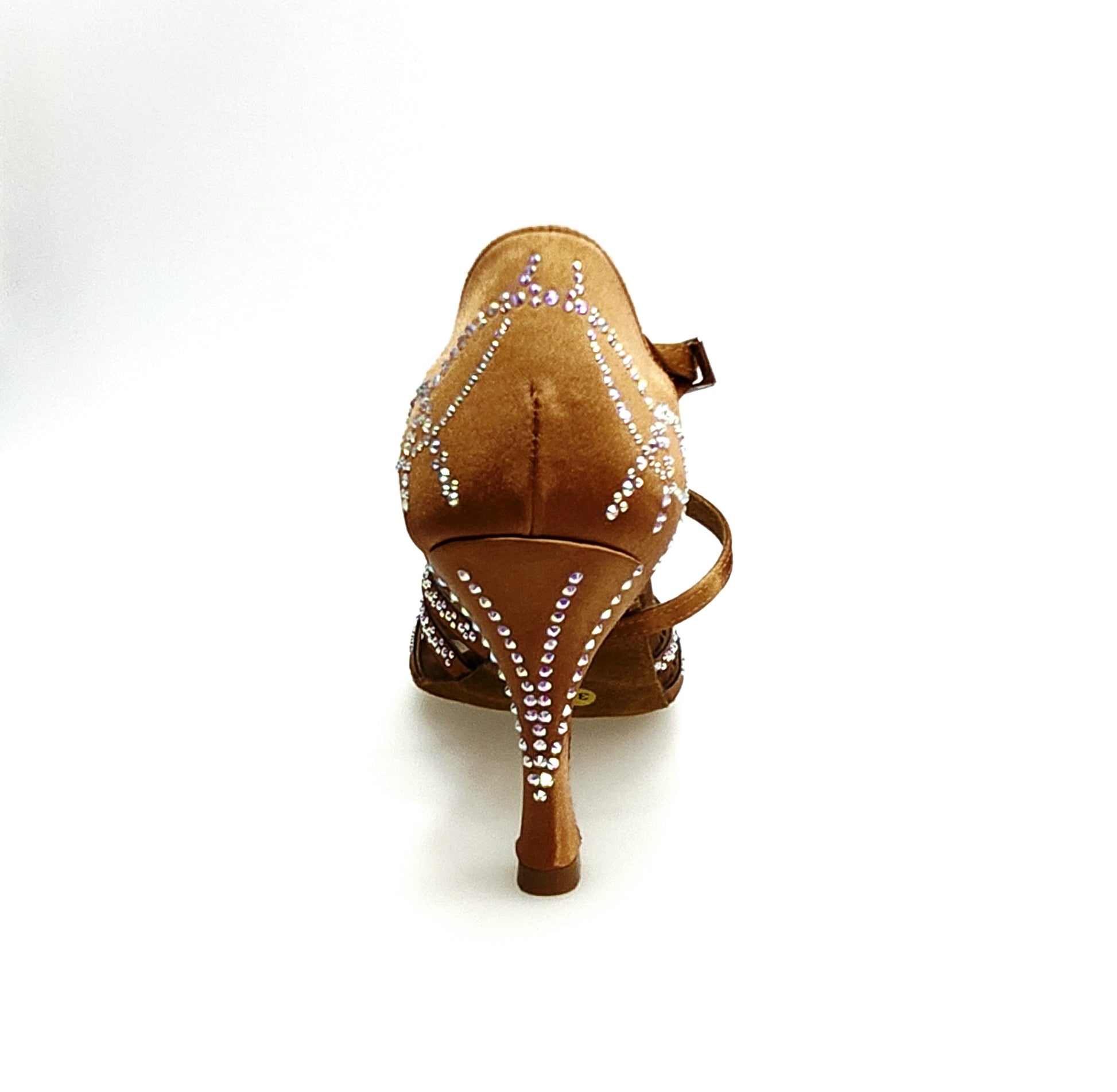 Scarpa da donna Carolin QC Wish Dance Shop in raso seta bronzo con Swarovski Boreali e tacco a rocchetto slim alto