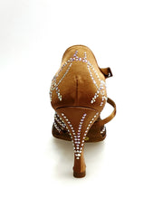 Carica immagine nella Galleria, CAROLIN QC (Marea L14) - Scarpa Da Donna Bi-Flex in Raso Seta Bronzo Con Swarovski Boreali e Tacco a Rocchetto/Slim Latino Alto
