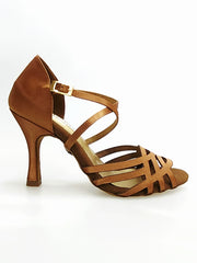 Carica immagine nella Galleria, CAROLIN SS QC (Marea L14SS) - Scarpa Da Donna Linea Tecnica Bi-Flex in Raso Seta Bronzo Tan e Tacco a Rocchetto Slim Latino Alto
