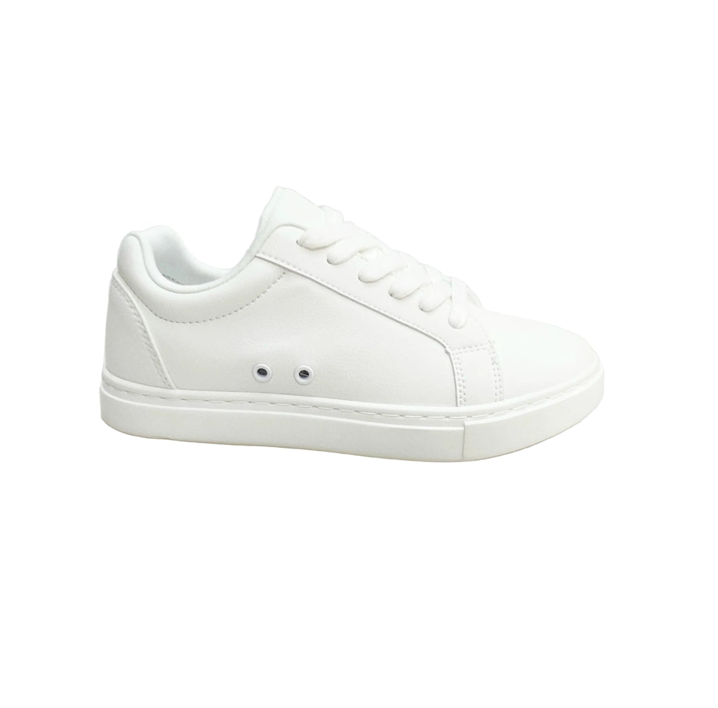 Sneaker ecopelle bianca Suprema White Black Vortex FCE con suola in gomma e resina, dettagli neri e design leggero e flessibile.