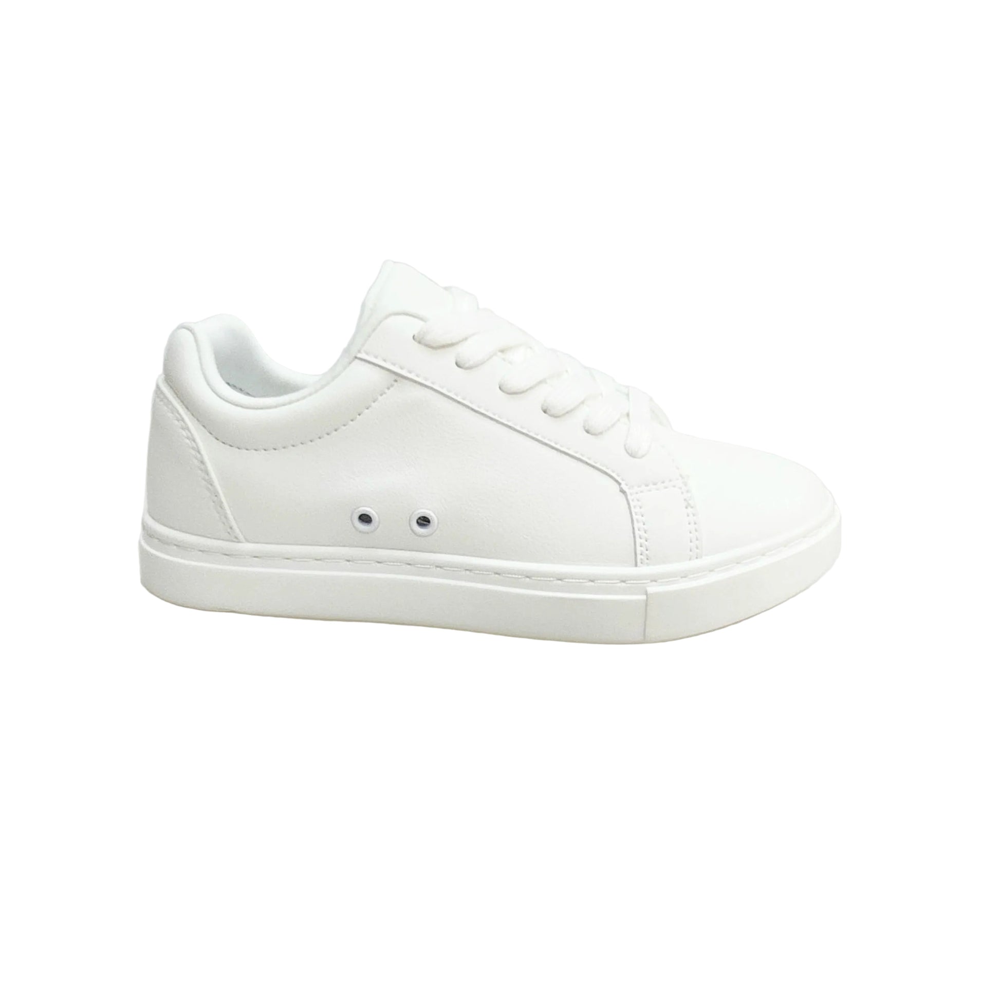 Sneaker ecopelle bianca Suprema White Black Vortex FCE con suola in gomma e resina, dettagli neri e design leggero e flessibile.