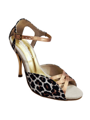 Carica immagine nella Galleria, Morgane Scarlett (691) - Sandalo da Donna in Seta Laserato Leopardo Bianco con Fascette Cinturino e Tallone in Lurex Color Oro Ramato e Tacco a Spillo Laminato Oro Ramato