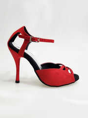 Load image into Gallery viewer, Morgane Scarlett (691) - Sandalo da Donna in Camoscio Rosso con Fascette in Camoscio Rosso e Tacco a Spillo Smaltato Rosso Effetto Gommato
