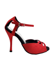 Load image into Gallery viewer, Morgane Scarlett (691) - Sandalo da Donna in Camoscio Rosso con Fascette in Camoscio Rosso e Tacco a Spillo Smaltato Rosso Effetto Gommato
