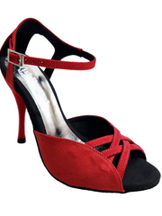 Load image into Gallery viewer, Morgane Scarlett (691) - Sandalo da Donna in Camoscio Rosso con Fascette in Camoscio Rosso e Tacco a Spillo Smaltato Rosso Effetto Gommato
