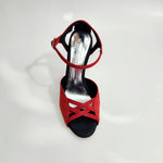 Load image into Gallery viewer, Morgane Scarlett (691) - Sandalo da Donna in Camoscio Rosso con Fascette in Camoscio Rosso e Tacco a Spillo Smaltato Rosso Effetto Gommato
