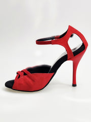 Load image into Gallery viewer, Morgane Scarlett (691) - Sandalo da Donna in Camoscio Rosso con Fascette in Camoscio Rosso e Tacco a Spillo Smaltato Rosso Effetto Gommato
