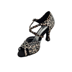 Carica immagine nella Galleria, SAMIRA (L19) - Scarpa da Ballo in Raso Seta Laserata Disegno Leopardo Bianco Con Swarovski Boreali e Tacco a Rocchetto
