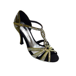 Load image into Gallery viewer, ALESSIA Superb (accollata) L1 - Scarpa da Ballo in Raso Seta Verde Oliva con Swarovski Boreali e Tacco a Rocchettino
