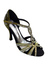 Load image into Gallery viewer, ALESSIA Superb (accollata) L1 - Scarpa da Ballo in Raso Seta Verde Oliva con Swarovski Boreali e Tacco a Rocchettino
