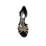 Load image into Gallery viewer, ALESSIA Superb (accollata) L1 - Scarpa da Ballo in Raso Seta Verde Oliva con Swarovski Boreali e Tacco a Rocchettino
