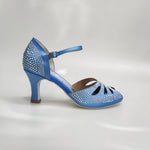 Carica immagine nella Galleria, Alexa (LP4) - Scarpa da Ballo in Raso Seta Azzurro Cielo  con Swarovski Boreali con Tacco a Rocchetto
