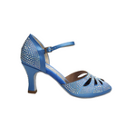 Carica immagine nella Galleria, Alexa (LP4) - Scarpa da Ballo in Raso Seta Azzurro Cielo  con Swarovski Boreali con Tacco a Rocchetto
