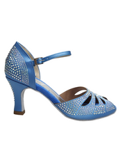 Load image into Gallery viewer, Alexa (LP4) - Scarpa da Ballo in Raso Seta Azzurro Cielo  con Swarovski Boreali con Tacco a Rocchetto
